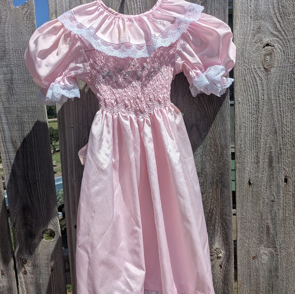 Vintage Polly Flinders Pink Smocked Intricate Design for Formal Party Attire